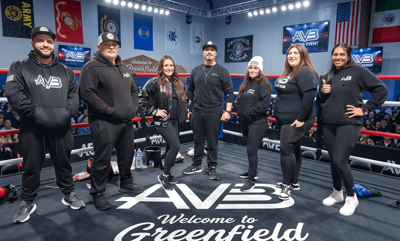 The A.V.I.L.A Victory Boxing team in the ring in Greenfield